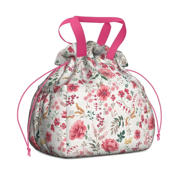 Pioneer Flower Floral Print Pattern Drawstring Lunch Bag Women - Drawstring Lunch Bag Insulated for Work Office - Stain-Resistant Large Lunchbags for Women with Multi-Pockets