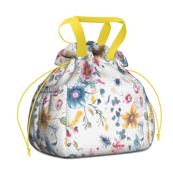 Pioneer Flower Floral Print Pattern Drawstring Lunch Bag Women - Drawstring Lunch Bag Insulated for Work Office - Stain-Resistant Large Lunchbags for Women with Multi-Pockets