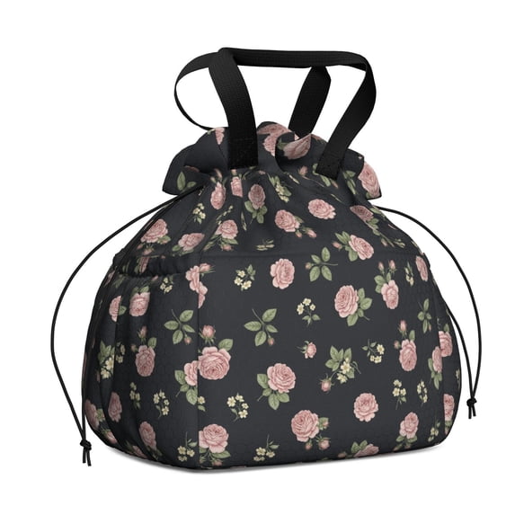 Pioneer Flower Floral Print Pattern Drawstring Lunch Bag Women - Drawstring Lunch Bag Insulated for Work Office - Stain-Resistant Large Lunchbags for Women with Multi-Pockets