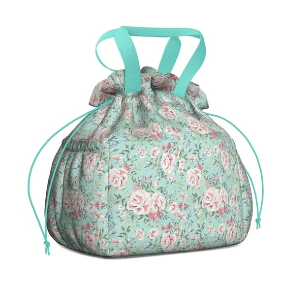 Pioneer Flower Floral Print Pattern Drawstring Lunch Bag Women - Drawstring Lunch Bag Insulated for Work Office - Stain-Resistant Large Lunchbags for Women with Multi-Pockets