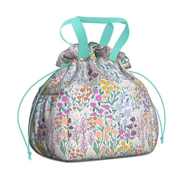 Pioneer Flower Floral Print Pattern Drawstring Lunch Bag Women - Drawstring Lunch Bag Insulated for Work Office - Stain-Resistant Large Lunchbags for Women with Multi-Pockets