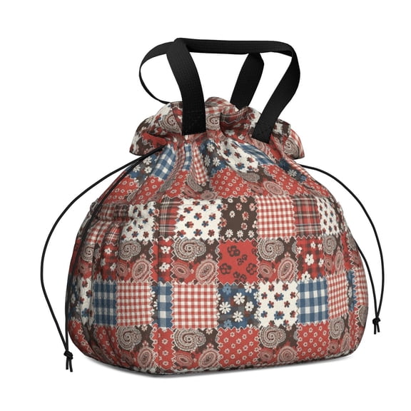 Pioneer Flower Floral Print Pattern Drawstring Lunch Bag Women - Drawstring Lunch Bag Insulated for Work Office - Stain-Resistant Large Lunchbags for Women with Multi-Pockets