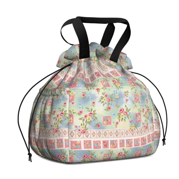 Pioneer Flower Floral Print Pattern Drawstring Lunch Bag Women - Drawstring Lunch Bag Insulated for Work Office - Stain-Resistant Large Lunchbags for Women with Multi-Pockets