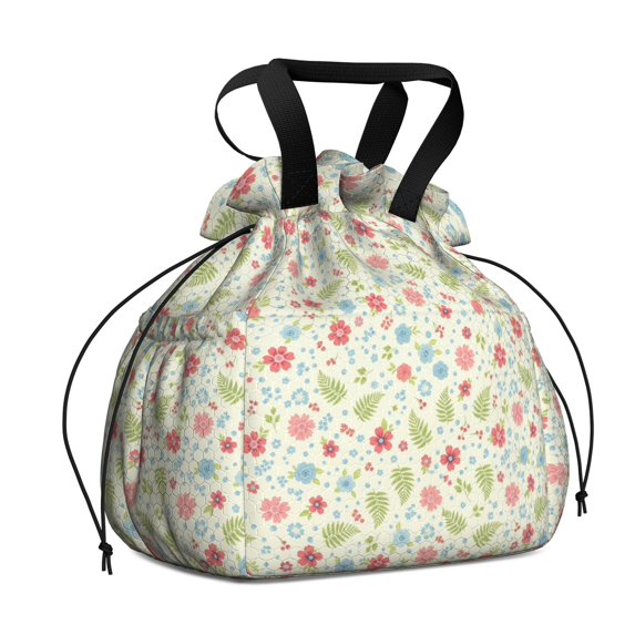 Pioneer Flower Floral Print Pattern Drawstring Lunch Bag Women - Drawstring Lunch Bag Insulated for Work Office - Stain-Resistant Large Lunchbags for Women with Multi-Pockets