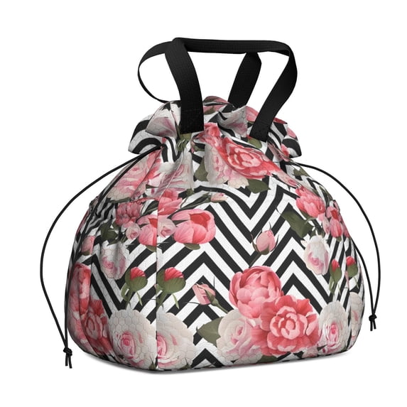 Pioneer Flower Floral Print Pattern Drawstring Lunch Bag Women - Drawstring Lunch Bag Insulated for Work Office - Stain-Resistant Large Lunchbags for Women with Multi-Pockets