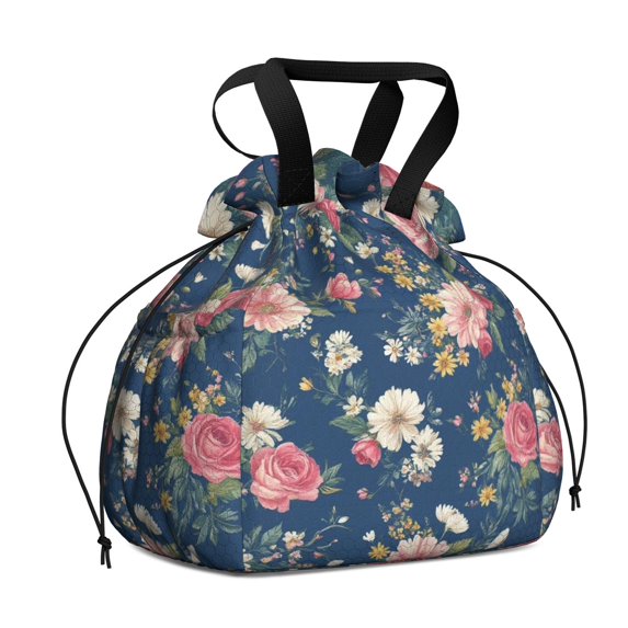 Pioneer Flower Floral Print Pattern Drawstring Lunch Bag Women - Drawstring Lunch Bag Insulated for Work Office - Stain-Resistant Large Lunchbags for Women with Multi-Pockets