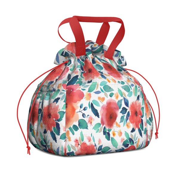 Pioneer Flower Floral Print Pattern Drawstring Lunch Bag Women - Drawstring Lunch Bag Insulated for Work Office - Stain-Resistant Large Lunchbags for Women with Multi-Pockets