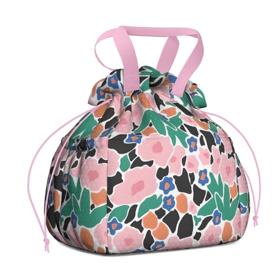 Pioneer Flower Floral Print Pattern Drawstring Lunch Bag Women - Drawstring Lunch Bag Insulated for Work Office - Stain-Resistant Large Lunchbags for Women with Multi-Pockets