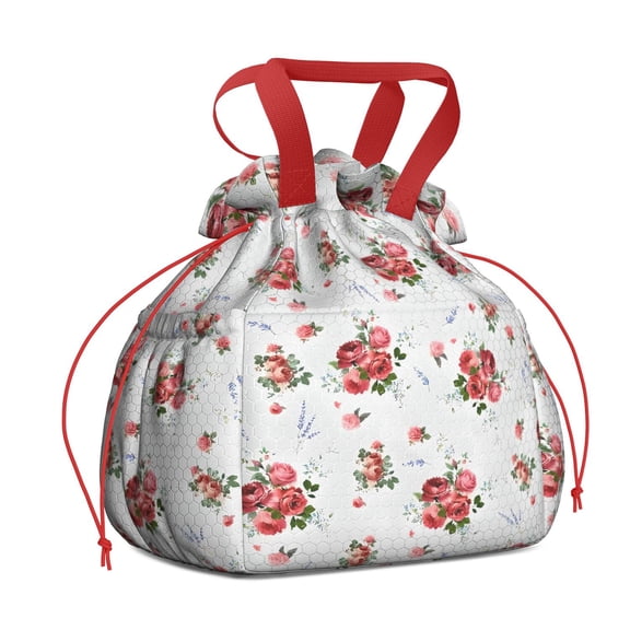 Pioneer Flower Floral Print Pattern Drawstring Lunch Bag Women - Drawstring Lunch Bag Insulated for Work Office - Stain-Resistant Large Lunchbags for Women with Multi-Pockets
