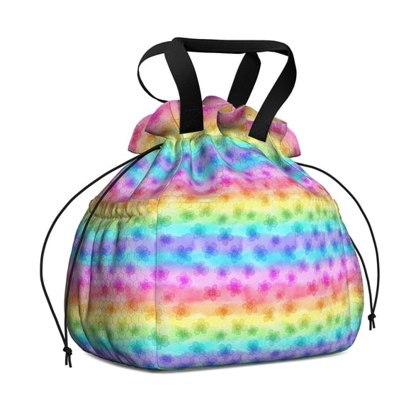 Pioneer Flower Floral Print Pattern Drawstring Lunch Bag Women - Drawstring Lunch Bag Insulated for Work Office - Stain-Resistant Large Lunchbags for Women with Multi-Pockets