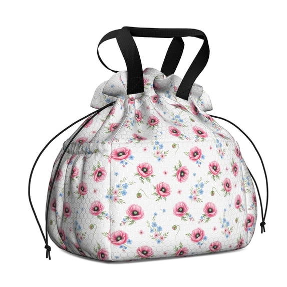Pioneer Flower Floral Print Pattern Drawstring Lunch Bag Women - Drawstring Lunch Bag Insulated for Work Office - Stain-Resistant Large Lunchbags for Women with Multi-Pockets