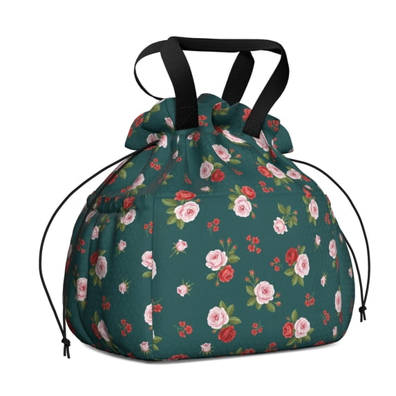 Pioneer Flower Floral Print Pattern Drawstring Lunch Bag Women - Drawstring Lunch Bag Insulated for Work Office - Stain-Resistant Large Lunchbags for Women with Multi-Pockets