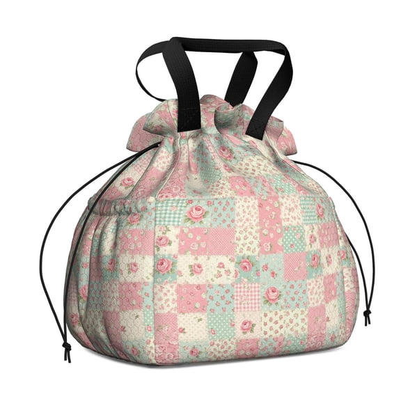 Pioneer Flower Floral Print Pattern Drawstring Lunch Bag Women - Drawstring Lunch Bag Insulated for Work Office - Stain-Resistant Large Lunchbags for Women with Multi-Pockets