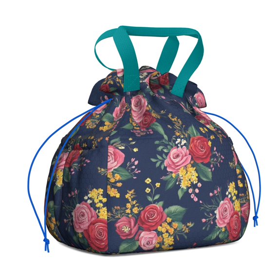 Pioneer Flower Floral Print Pattern Drawstring Lunch Bag Women - Drawstring Lunch Bag Insulated for Work Office - Stain-Resistant Large Lunchbags for Women with Multi-Pockets