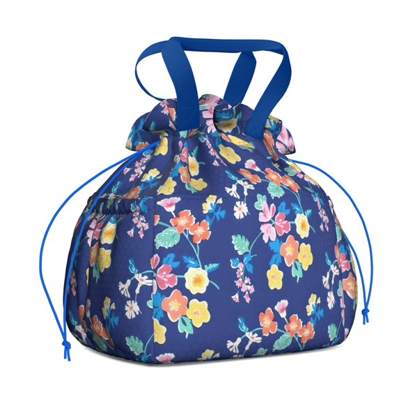 Pioneer Flower Floral Print Pattern Drawstring Lunch Bag Women - Drawstring Lunch Bag Insulated for Work Office - Stain-Resistant Large Lunchbags for Women with Multi-Pockets