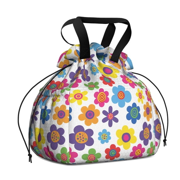 Pioneer Flower Floral Print Pattern Drawstring Lunch Bag Women - Drawstring Lunch Bag Insulated for Work Office - Stain-Resistant Large Lunchbags for Women with Multi-Pockets