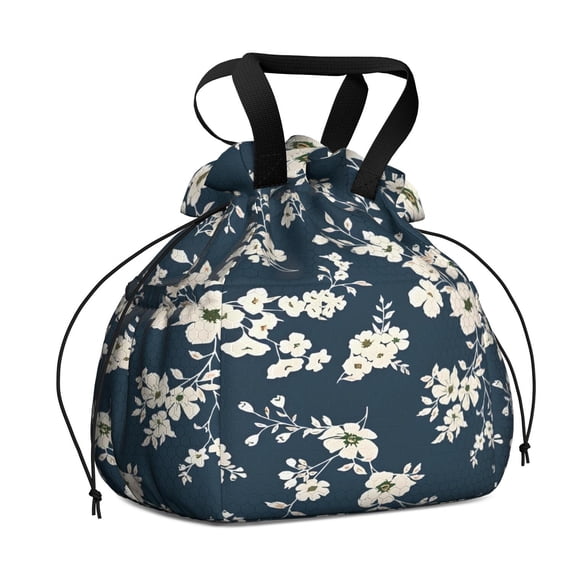 Pioneer Flower Floral Print Pattern Drawstring Lunch Bag Women - Drawstring Lunch Bag Insulated for Work Office - Stain-Resistant Large Lunchbags for Women with Multi-Pockets