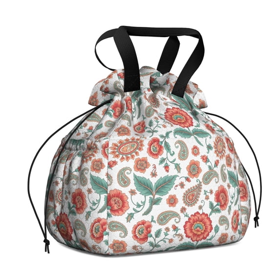 Pioneer Flower Floral Print Pattern Drawstring Lunch Bag Women - Drawstring Lunch Bag Insulated for Work Office - Stain-Resistant Large Lunchbags for Women with Multi-Pockets