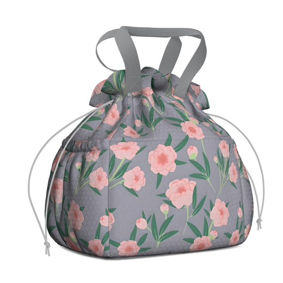 Pioneer Flower Floral Print Pattern Drawstring Lunch Bag Women - Drawstring Lunch Bag Insulated for Work Office - Stain-Resistant Large Lunchbags for Women with Multi-Pockets