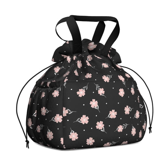 Pioneer Flower Floral Print Pattern Drawstring Lunch Bag Women - Drawstring Lunch Bag Insulated for Work Office - Stain-Resistant Large Lunchbags for Women with Multi-Pockets