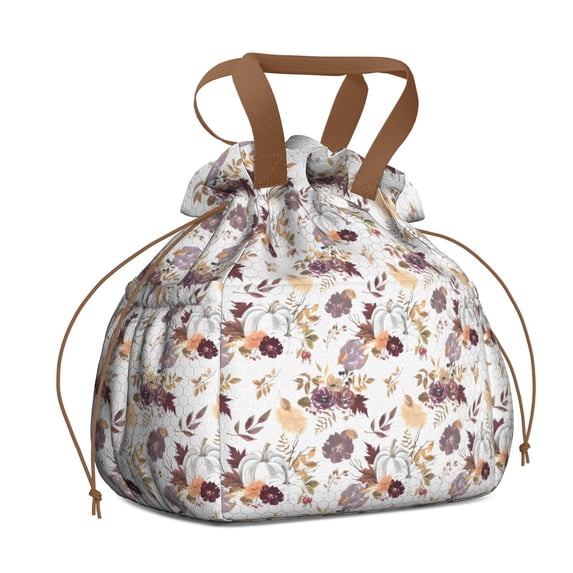 Pioneer Flower Floral Print Pattern Drawstring Lunch Bag Women - Drawstring Lunch Bag Insulated for Work Office - Stain-Resistant Large Lunchbags for Women with Multi-Pockets