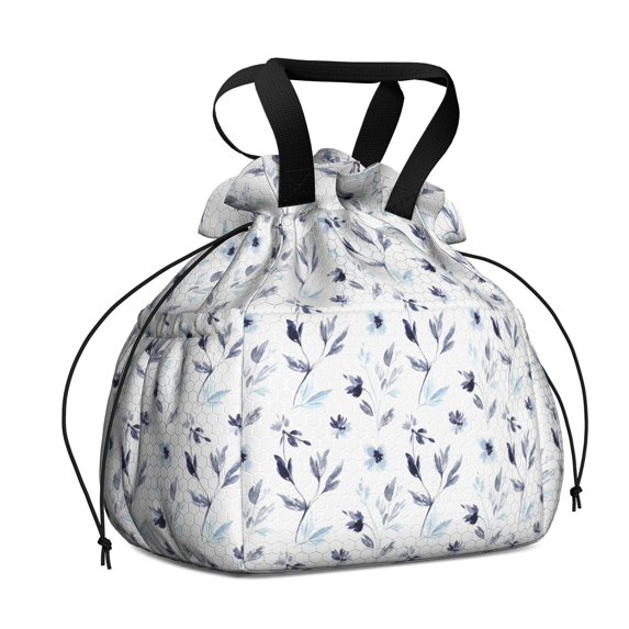 Pioneer Flower Floral Print Pattern Drawstring Lunch Bag Women - Drawstring Lunch Bag Insulated for Work Office - Stain-Resistant Large Lunchbags for Women with Multi-Pockets