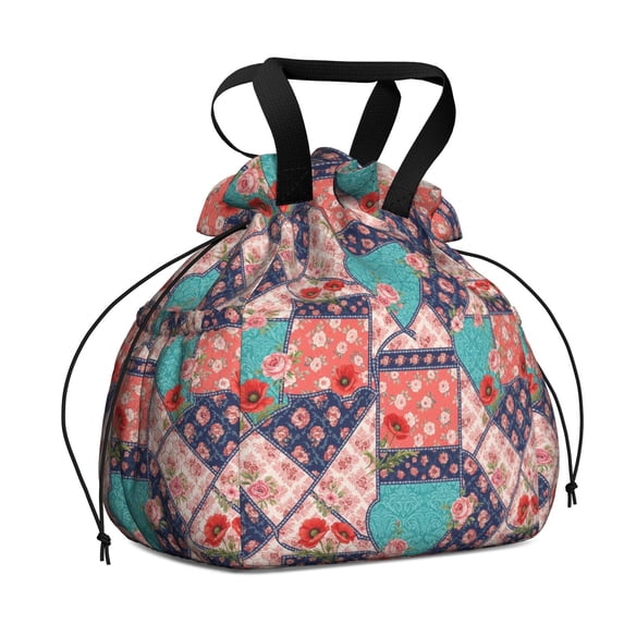 Pioneer Flower Floral Print Pattern Drawstring Lunch Bag Women - Drawstring Lunch Bag Insulated for Work Office - Stain-Resistant Large Lunchbags for Women with Multi-Pockets