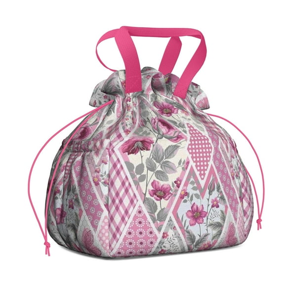 Pioneer Flower Floral Print Pattern Drawstring Lunch Bag Women - Drawstring Lunch Bag Insulated for Work Office - Stain-Resistant Large Lunchbags for Women with Multi-Pockets