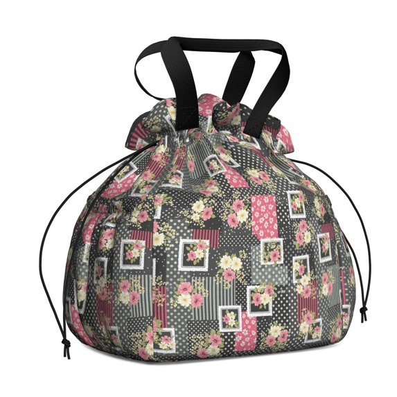 Pioneer Flower Floral Print Pattern Drawstring Lunch Bag Women - Drawstring Lunch Bag Insulated for Work Office - Stain-Resistant Large Lunchbags for Women with Multi-Pockets