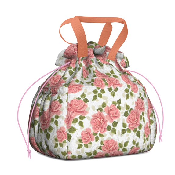 Pioneer Flower Floral Print Pattern Drawstring Lunch Bag Women - Drawstring Lunch Bag Insulated for Work Office - Stain-Resistant Large Lunchbags for Women with Multi-Pockets