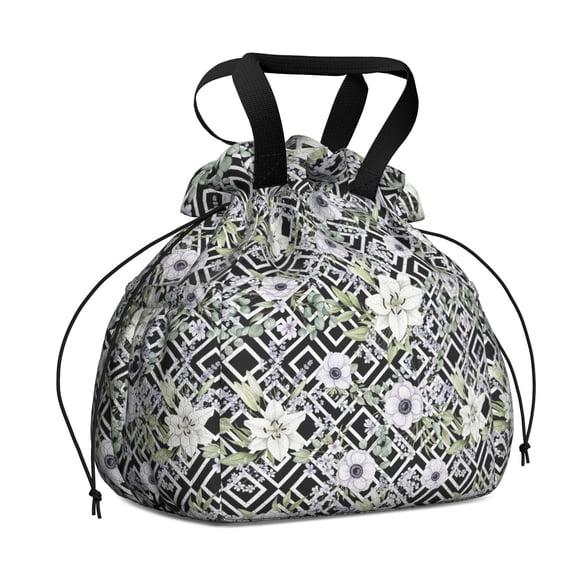 Pioneer Flower Floral Print Pattern Drawstring Lunch Bag Women - Drawstring Lunch Bag Insulated for Work Office - Stain-Resistant Large Lunchbags for Women with Multi-Pockets