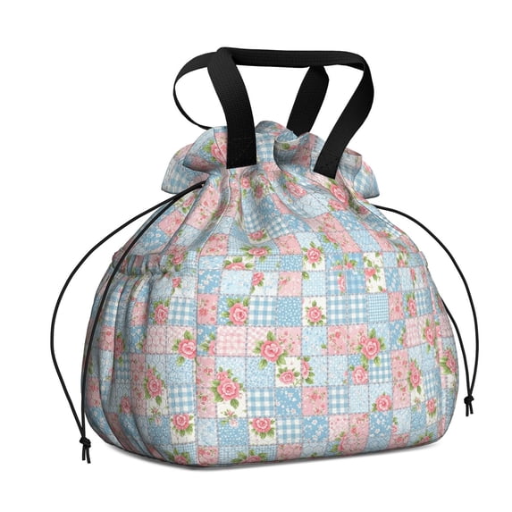 Pioneer Flower Floral Print Pattern Drawstring Lunch Bag Women - Drawstring Lunch Bag Insulated for Work Office - Stain-Resistant Large Lunchbags for Women with Multi-Pockets