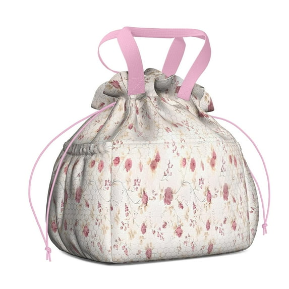 Pioneer Flower Floral Print Pattern Drawstring Lunch Bag Women - Drawstring Lunch Bag Insulated for Work Office - Stain-Resistant Large Lunchbags for Women with Multi-Pockets