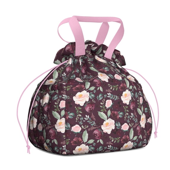 Pioneer Flower Floral Print Pattern Drawstring Lunch Bag Women - Drawstring Lunch Bag Insulated for Work Office - Stain-Resistant Large Lunchbags for Women with Multi-Pockets