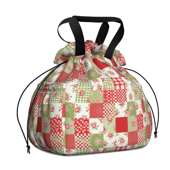 Pioneer Flower Floral Print Pattern Drawstring Lunch Bag Women - Drawstring Lunch Bag Insulated for Work Office - Stain-Resistant Large Lunchbags for Women with Multi-Pockets