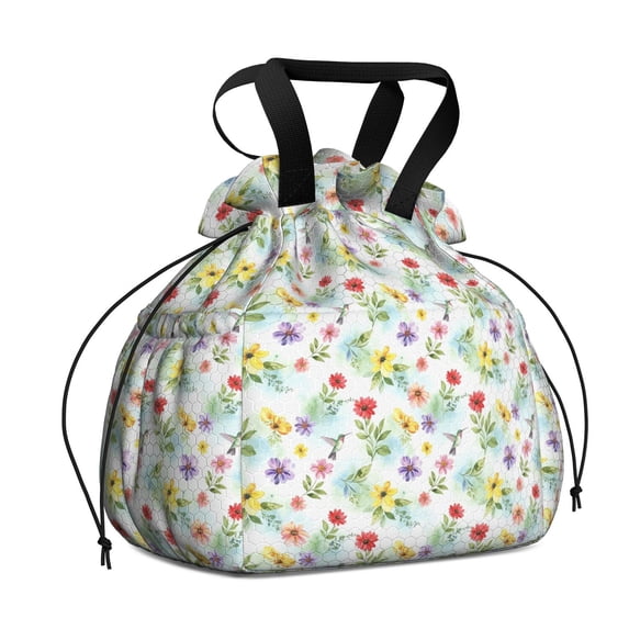 Pioneer Flower Floral Print Pattern Drawstring Lunch Bag Women - Drawstring Lunch Bag Insulated for Work Office - Stain-Resistant Large Lunchbags for Women with Multi-Pockets