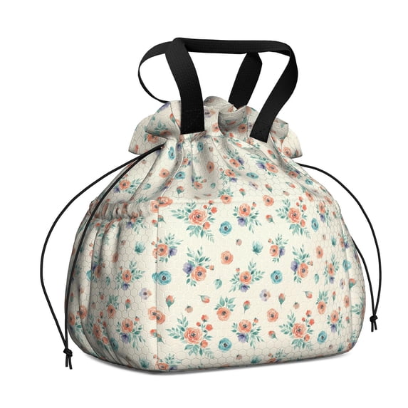 Pioneer Flower Floral Print Pattern Drawstring Lunch Bag Women - Drawstring Lunch Bag Insulated for Work Office - Stain-Resistant Large Lunchbags for Women with Multi-Pockets