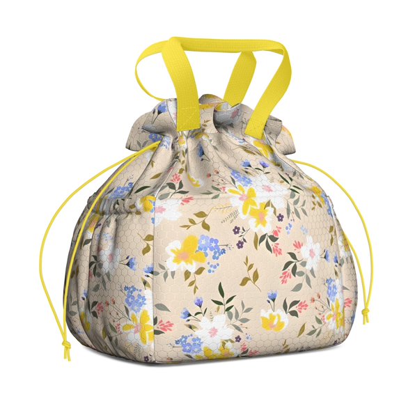Pioneer Flower Floral Print Pattern Drawstring Lunch Bag Women - Drawstring Lunch Bag Insulated for Work Office - Stain-Resistant Large Lunchbags for Women with Multi-Pockets