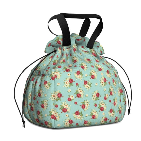 Pioneer Flower Floral Print Pattern Drawstring Lunch Bag Women - Drawstring Lunch Bag Insulated for Work Office - Stain-Resistant Large Lunchbags for Women with Multi-Pockets