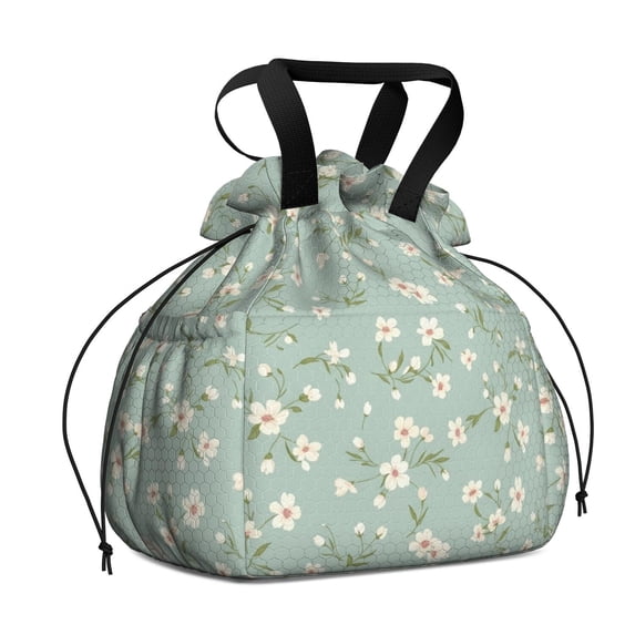 Pioneer Flower Floral Print Pattern Drawstring Lunch Bag Women - Drawstring Lunch Bag Insulated for Work Office - Stain-Resistant Large Lunchbags for Women with Multi-Pockets
