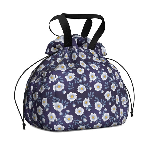 Pioneer Flower Floral Print Pattern Drawstring Lunch Bag Women - Drawstring Lunch Bag Insulated for Work Office - Stain-Resistant Large Lunchbags for Women with Multi-Pockets