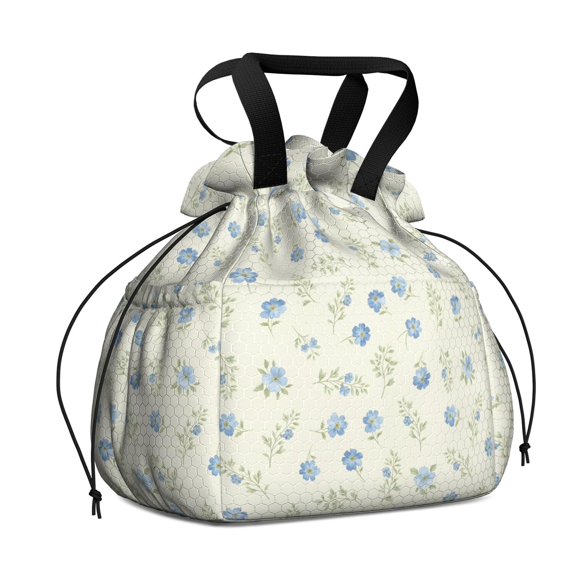 Pioneer Flower Floral Print Pattern Drawstring Lunch Bag Women - Drawstring Lunch Bag Insulated for Work Office - Stain-Resistant Large Lunchbags for Women with Multi-Pockets