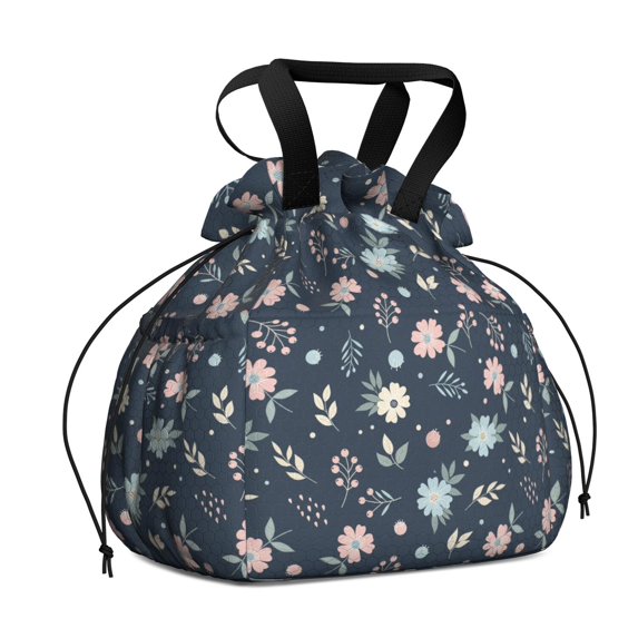 Pioneer Flower Floral Print Pattern Drawstring Lunch Bag Women - Drawstring Lunch Bag Insulated for Work Office - Stain-Resistant Large Lunchbags for Women with Multi-Pockets