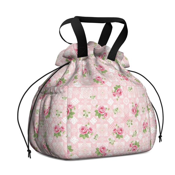 Pioneer Flower Floral Print Pattern Drawstring Lunch Bag Women - Drawstring Lunch Bag Insulated for Work Office - Stain-Resistant Large Lunchbags for Women with Multi-Pockets