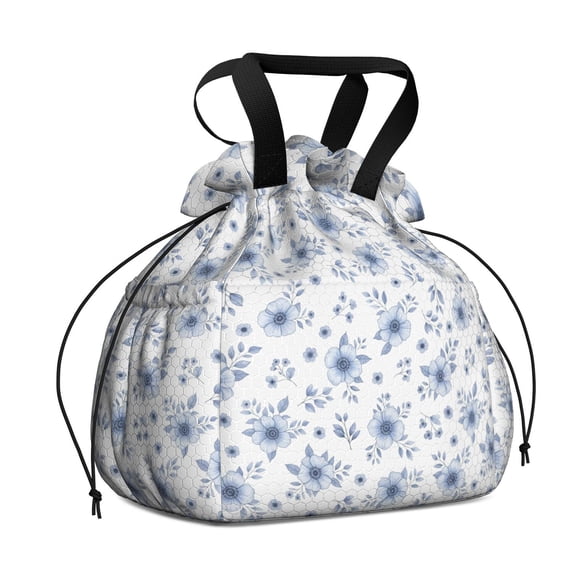 Pioneer Flower Floral Print Pattern Drawstring Lunch Bag Women - Drawstring Lunch Bag Insulated for Work Office - Stain-Resistant Large Lunchbags for Women with Multi-Pockets