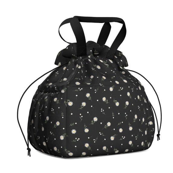 Pioneer Flower Floral Print Pattern Drawstring Lunch Bag Women - Drawstring Lunch Bag Insulated for Work Office - Stain-Resistant Large Lunchbags for Women with Multi-Pockets