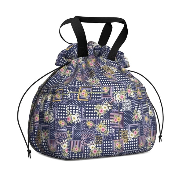 Pioneer Flower Floral Print Pattern Drawstring Lunch Bag Women - Drawstring Lunch Bag Insulated for Work Office - Stain-Resistant Large Lunchbags for Women with Multi-Pockets