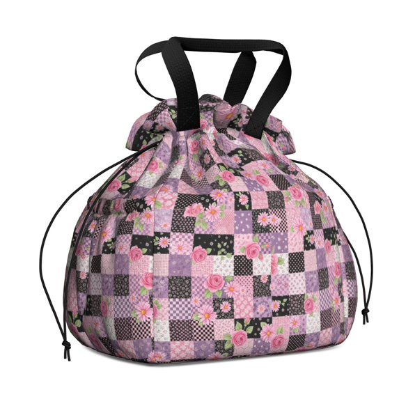 Pioneer Flower Floral Print Pattern Drawstring Lunch Bag Women - Drawstring Lunch Bag Insulated for Work Office - Stain-Resistant Large Lunchbags for Women with Multi-Pockets