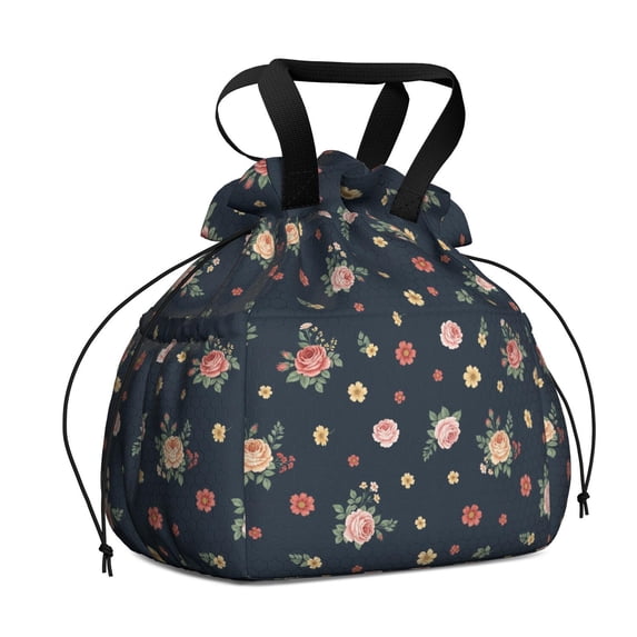 Pioneer Flower Floral Print Pattern Drawstring Lunch Bag Women - Drawstring Lunch Bag Insulated for Work Office - Stain-Resistant Large Lunchbags for Women with Multi-Pockets
