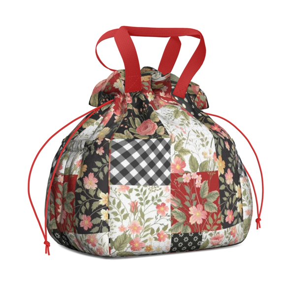 Pioneer Flower Floral Print Pattern Drawstring Lunch Bag Women - Drawstring Lunch Bag Insulated for Work Office - Stain-Resistant Large Lunchbags for Women with Multi-Pockets